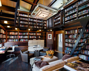 extraordinary-contemporary-home-office-furniture-also-large-library-with-bookshelves-and-eames-aluminum-management-chair-as-well-as-black-steel-staircase-plus-computer-table